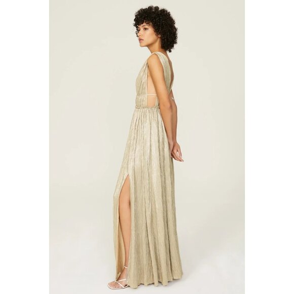 Jonathan Simkhai Gold Lamé Plissé Maxi Gown – Size XS - Picture 2 of 16